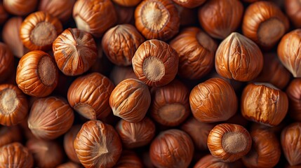 Hazelnuts top shot close up pattern texture background for design, healthy colorful fresh natural...