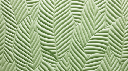 Tropical green leaves embossed pattern for wallpaper