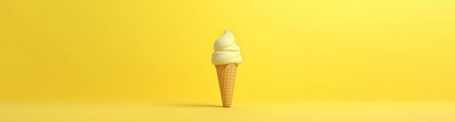 Yellow ice cream cone isolated on yellow background