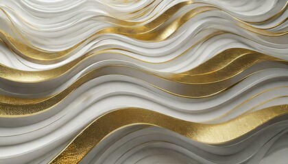 Contemporary Radiance White and Gold Waves Wallpaper