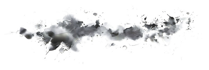 Black and white watercolor stain composition on transparent background. - obrazy, fototapety, plakaty