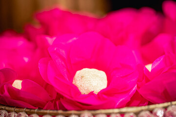 wedding party sweets placed in molds in iron containers on a wooden table
