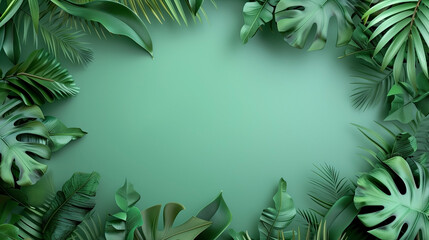 Fototapeta na wymiar Tropical leaves frame background with copy space.