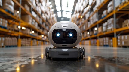 Robots, guided by AI, for efficient warehousing operations. - obrazy, fototapety, plakaty