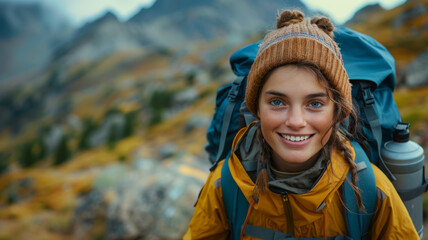 Young woman hiking in mountains