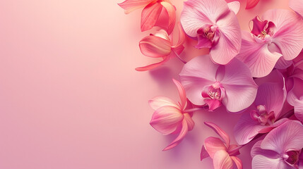 Tropical leaves frame pink color background with copy space.