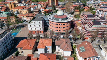 Aerial view of the municipality of Limbiate, homes and streets downtown. Rooftops. Monza and Brianza. 02-04-2024. Italy