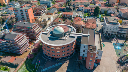 Aerial view of the municipality of Limbiate, homes and streets downtown. Rooftops. Monza and...