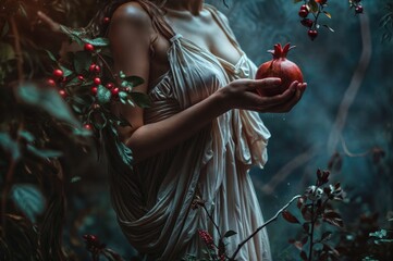 Persephone's Fateful Bite: Delving into the Myth of the Greek Goddess Consuming the Pomegranate Seeds, Binding Her to the Underworld and Shaping the Seasons.
