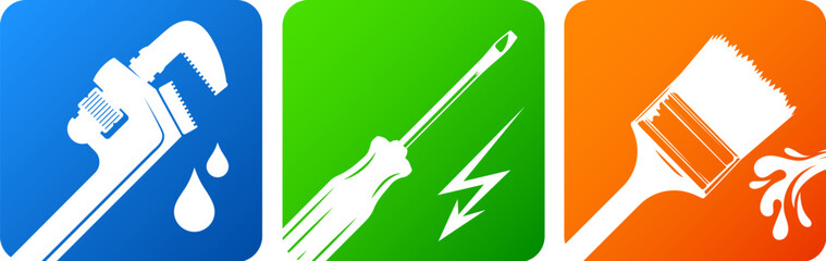 Symbol for repair and service. Design repair tool. Screwdriver brush painter and wrench