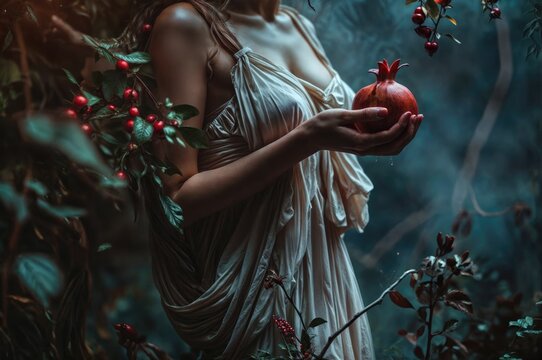 Persephone's Fateful Bite: Delving into the Myth of the Greek Goddess Consuming the Pomegranate Seeds, Binding Her to the Underworld and Shaping the Seasons.