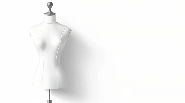 Sewing mannequin in white for tailoring. An isolated white background with a clothes hanger. women who make dresses. dummy man or woman. mockup banner or template. design of graphics.