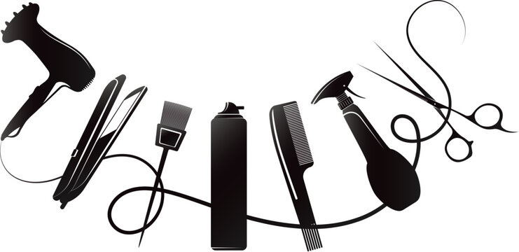 black salon tools on white background clip art preview