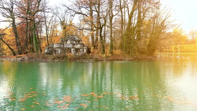Trianon fountain in park. Sculpture allegorically represents the rivers Taro and Parma. Ducal Park, also known simply as public garden, is historical park in Parma, Italy.