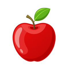 Sweet red apple fruit art drawn on white background