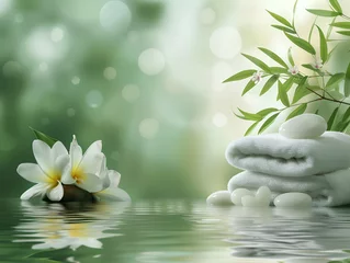 Papier peint photo autocollant Zen A white flower is floating in a body of water  © inspiretta