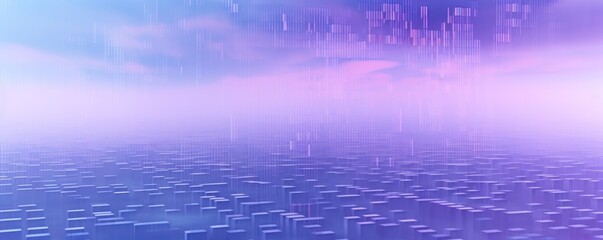 Fototapeta na wymiar Lavender animation of glitched looping binary codes over fog-covered background pattern banner with copy space 
