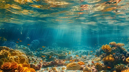 Rolgordijnen underwater scene with tropical fish and corals © EvhKorn
