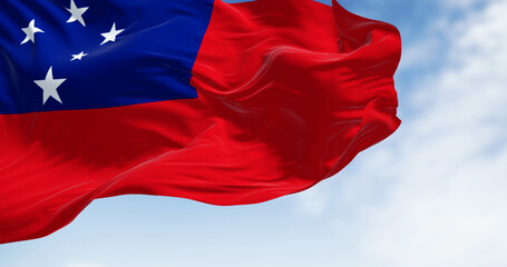 National flag of the Independent State of Samoa waving on a clear day - 774285964