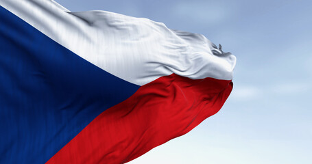 Close-up of Czech Republic national flag waving on a clear day
