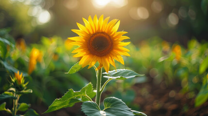 A blooming sunflower in a field. - Powered by Adobe
