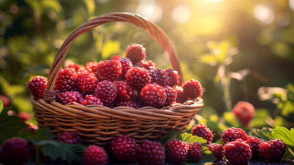 Basket full of ripe raspberries