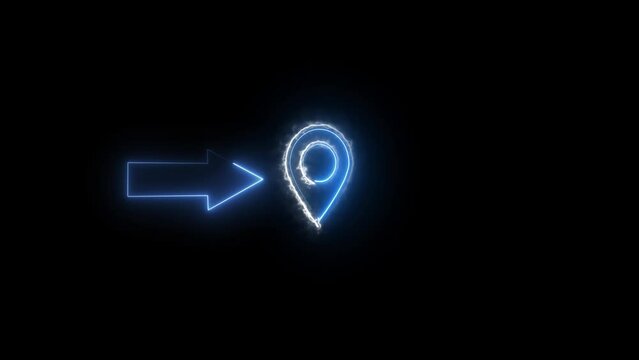 Abstract neon location icon and neon sign location map pin animation 4k video.