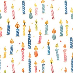 Fototapeta na wymiar Candle pattern, birthday candles, seamless pattern, white background