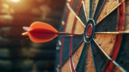 aims arrow at a virtual target dartboard, precision in setting objectives for business investments and hitting targets in business - obrazy, fototapety, plakaty