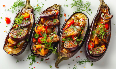 Culinary Delight: Oven-Roasted Eggplants Stuffed with Colorful Vegetables and Fresh Herbs