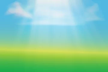 Foto op Plexiglas Summer fields landscape  green hills bright color Blue sky country background Rural style Sunrise Copy space Summer or spring surface meadow Gradient Minimal concept White fluffy clouds © Іванна Поліщук