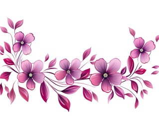 Magenta thin barely noticeable flower frame with leaves isolated on white background pattern