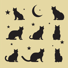 Luna Cat  Silhouette Vector Set , Cat  Silhouette