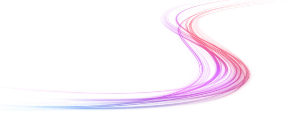 Abstract neon rays of light on a transparent background in PNG format. Light trail wave, fire path trace line, car lights, optic fiber and incandescence curve twirl. 