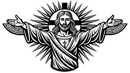 Obraz premium Minimalist hand-drawn simple cute jesus christianity symbol logo tshirt ai victor silhouette graphic elemant design illustration