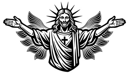 Fototapeta premium Minimalist hand-drawn simple cute jesus christianity symbol logo tshirt ai victor silhouette graphic elemant design illustration