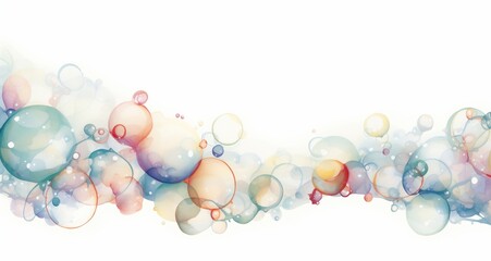 A whimsical arrangement of shimmering soap bubbles forming an elegant border around a copyspace frame.