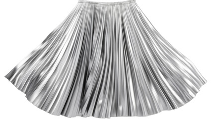 A luxurious silver pleated skirt shining on a pristine white background - obrazy, fototapety, plakaty