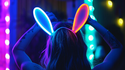 
orelhas de coelho neon, páscoa sexy - obrazy, fototapety, plakaty