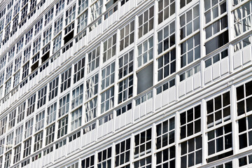 Traditional white balconies in La Coruña, Spain