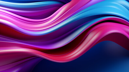Naklejka premium Vibrant, flowing ribbons of pink blue hues 3d rendering image. Dynamic fluid abstract background wallpaper colorful realistic. Contemporary creativity concept idea, backdrop horizontal