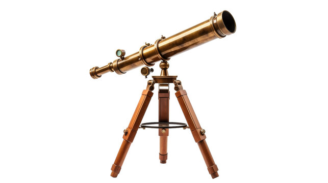 A sleek telescope mounted on a sturdy tripod against a clean white background