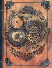 Steampunk Junk Journal Page An Intricate Gear and Clockwork Design Adorned with Brass Embellishments