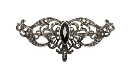 A brooch adorned with a striking black stone at its center - obrazy, fototapety, plakaty