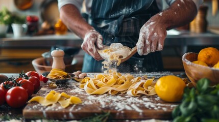 Cooking homemade pasta: from kitchen ingredients to delicious Italian dishes, banner.