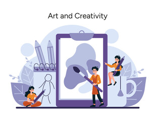 Artists and creators bring ideas to life with vibrant imagination, surrounded by tools of their craft