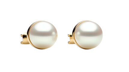 A pair of pearl earrings shining against a crisp white backdrop