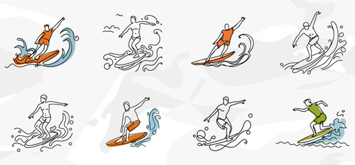 Anonyme Surfer Männer - Lineart Vektorgrafik Bundle - obrazy, fototapety, plakaty