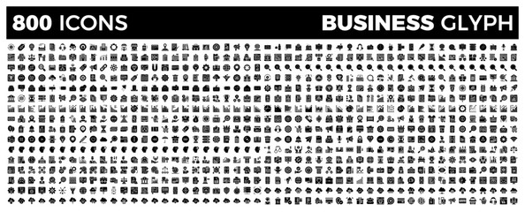 Big set of 800 Business web icons in Glyph style collection. Vector illustration. - obrazy, fototapety, plakaty