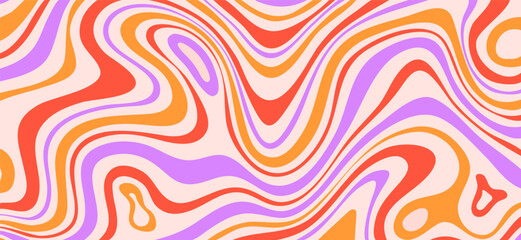 Bright wave groovy pattern. Vector wavy colored background. 70s psychedelic banner.